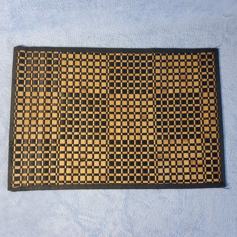 Set Of 5 Vintage Bamboo Slat Placemats Woven Grid Checkered Table Mats 12x18
